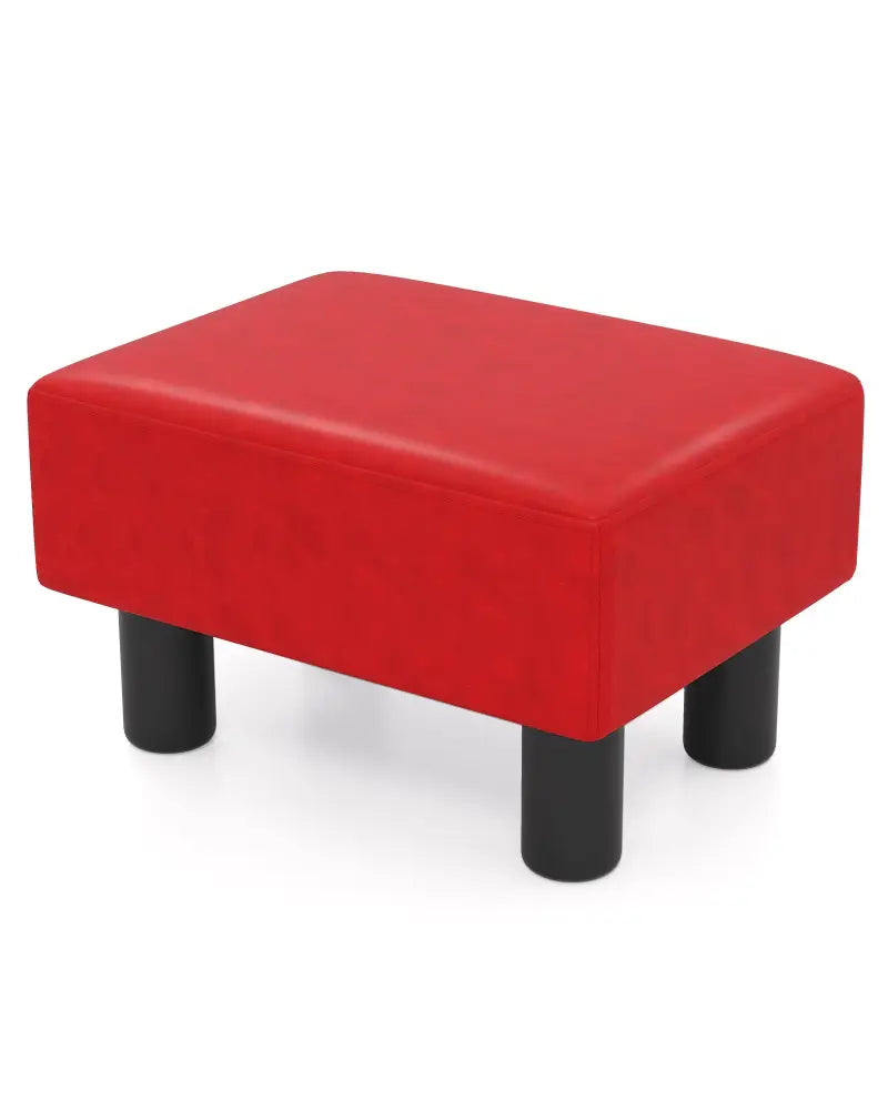 Small PU Leather Rectangular Seat Ottoman Footstool-Red - Red - Ottomans