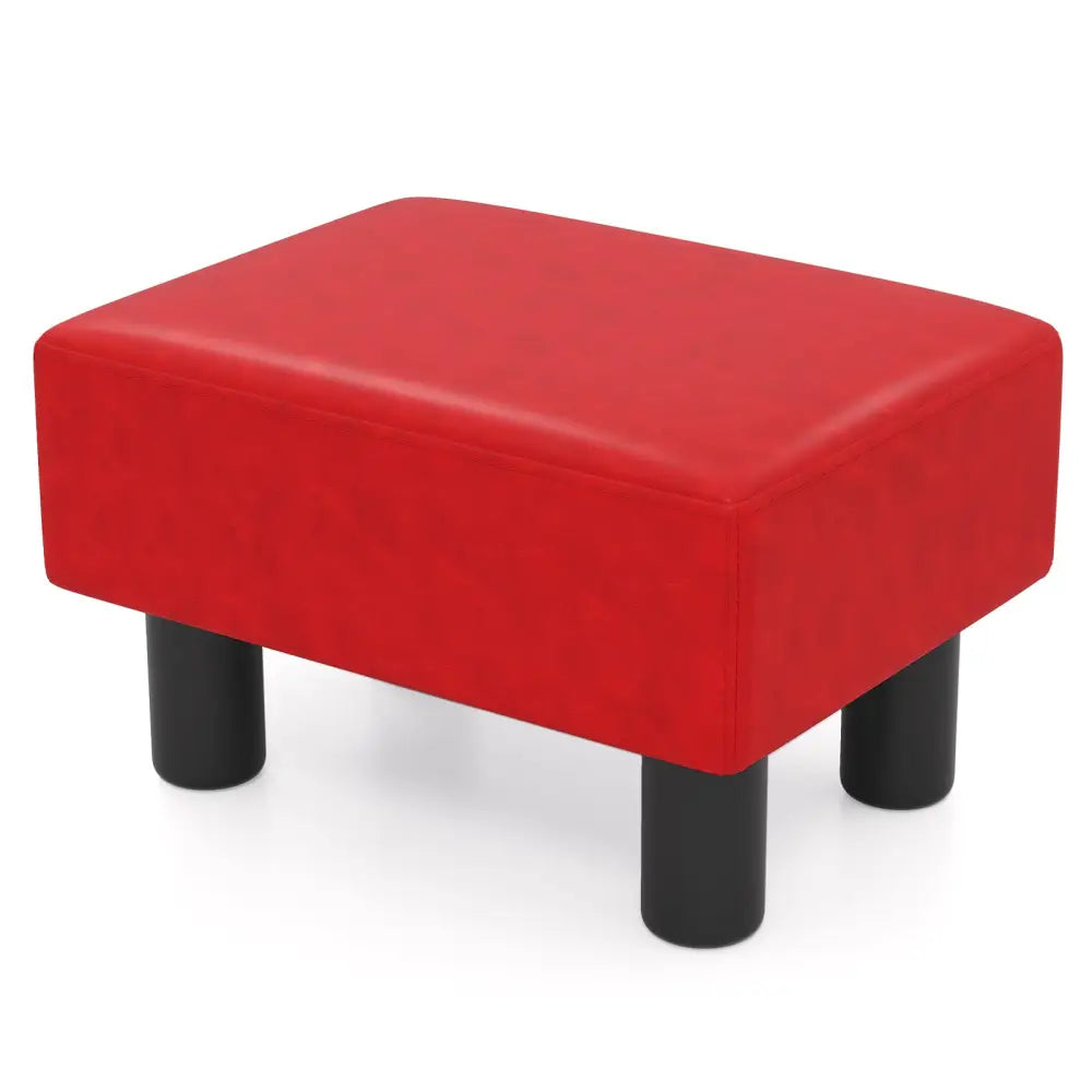 Small PU Leather Rectangular Seat Ottoman Footstool-Red - Red - Ottomans