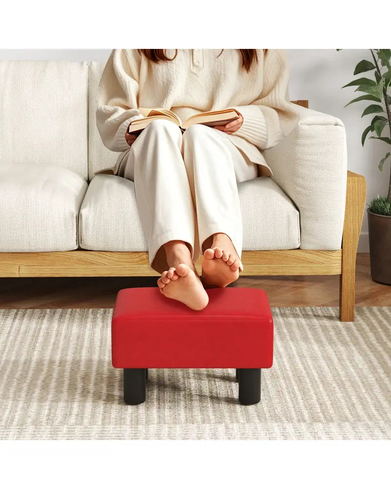 Small PU Leather Rectangular Seat Ottoman Footstool-Red - Red - Ottomans