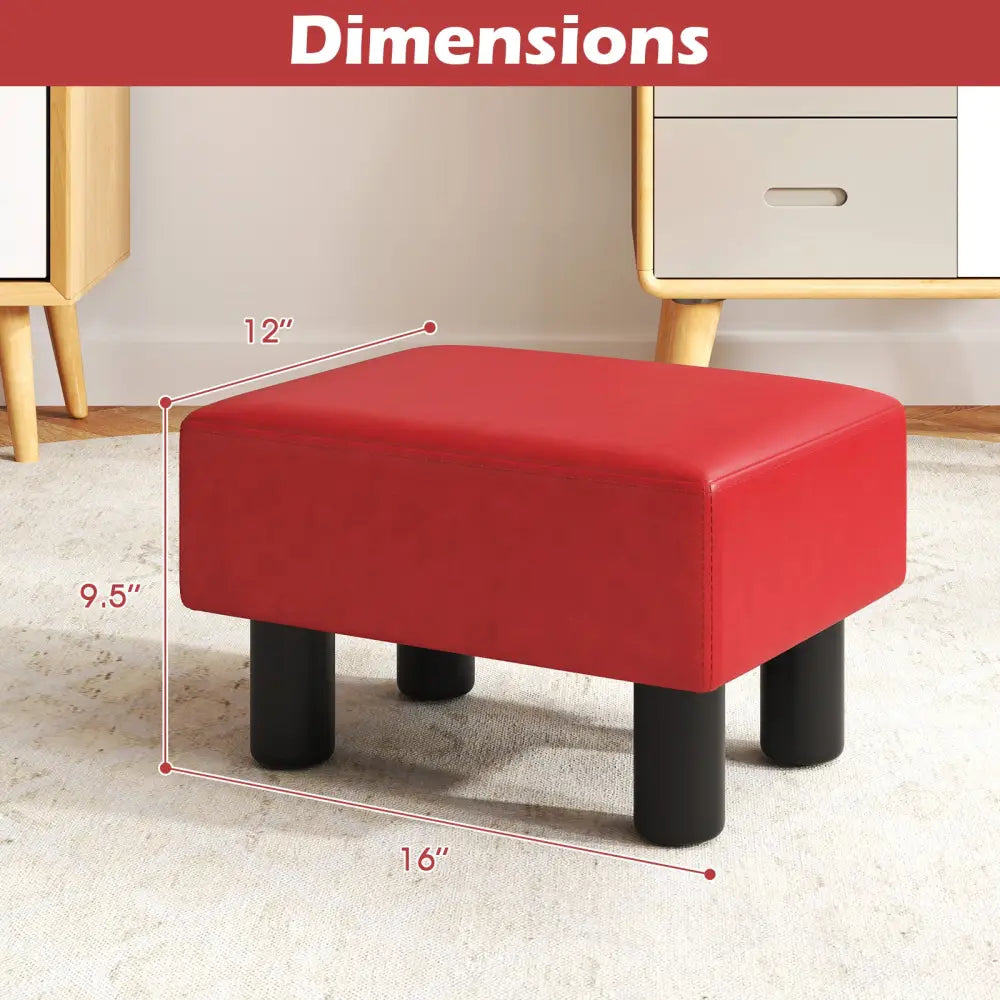 Small PU Leather Rectangular Seat Ottoman Footstool-Red - Red - Ottomans