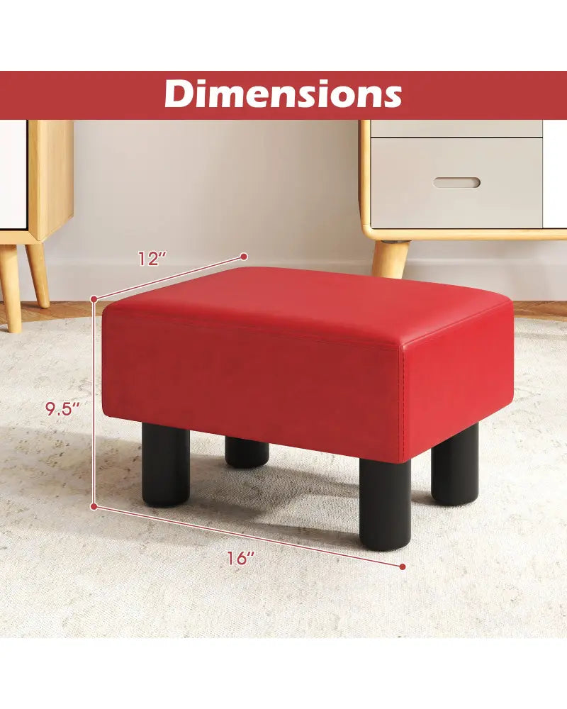 Small PU Leather Rectangular Seat Ottoman Footstool-Red - Red - Ottomans