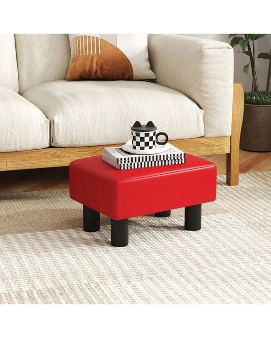 Small PU Leather Rectangular Seat Ottoman Footstool-Red - Red - Ottomans