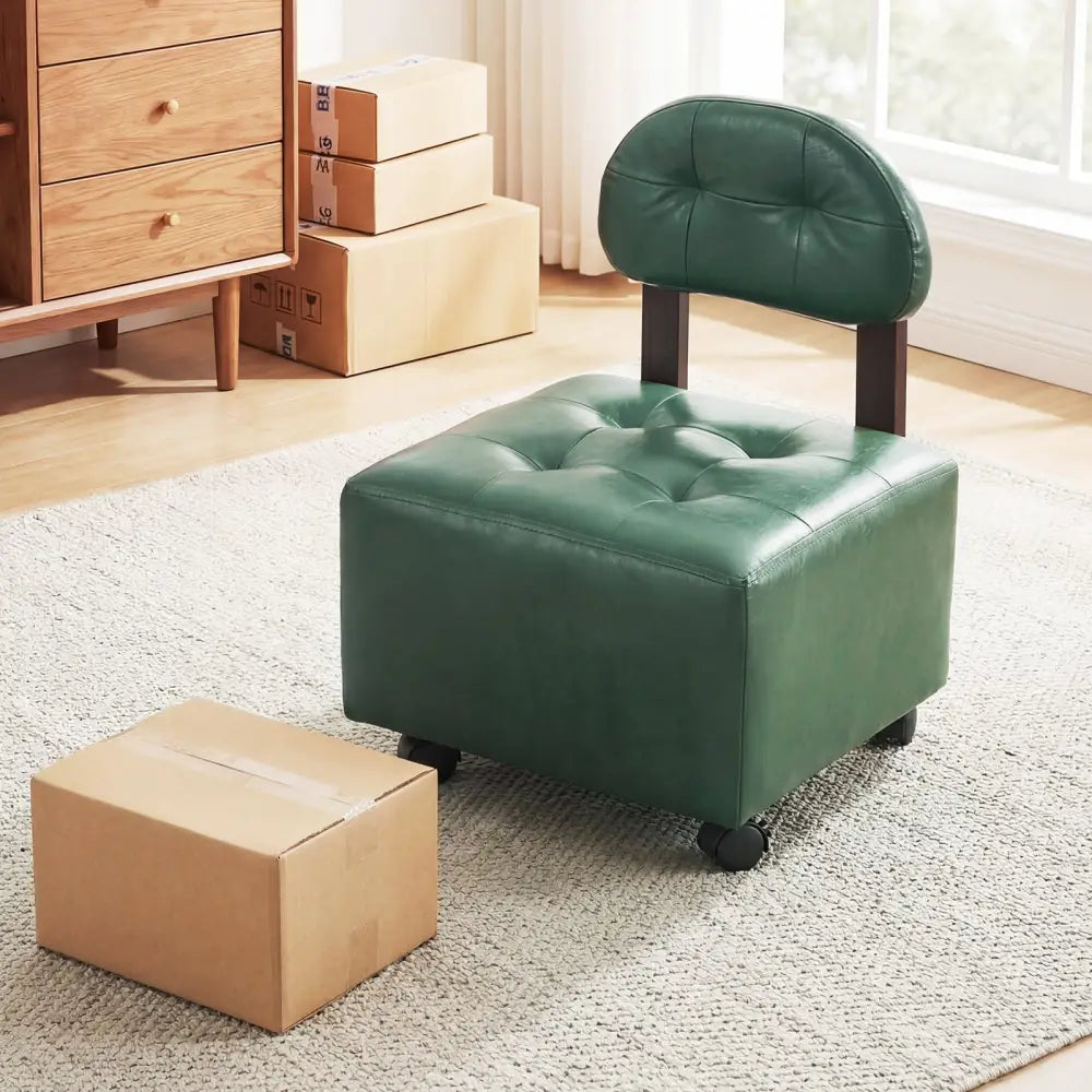 Small Rolling Footrest Stools Set of 2 with Lockable Wheels-Green - Green - Ottomans