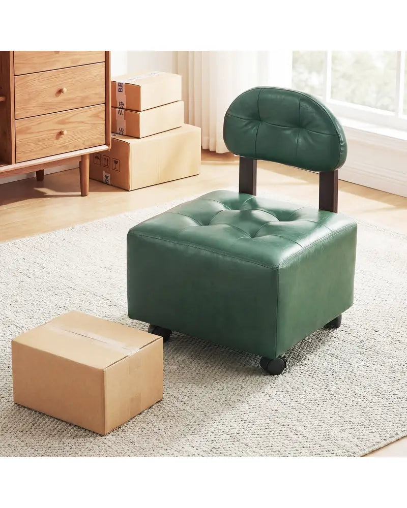 Small Rolling Footrest Stools Set of 2 with Lockable Wheels-Green - Green - Ottomans