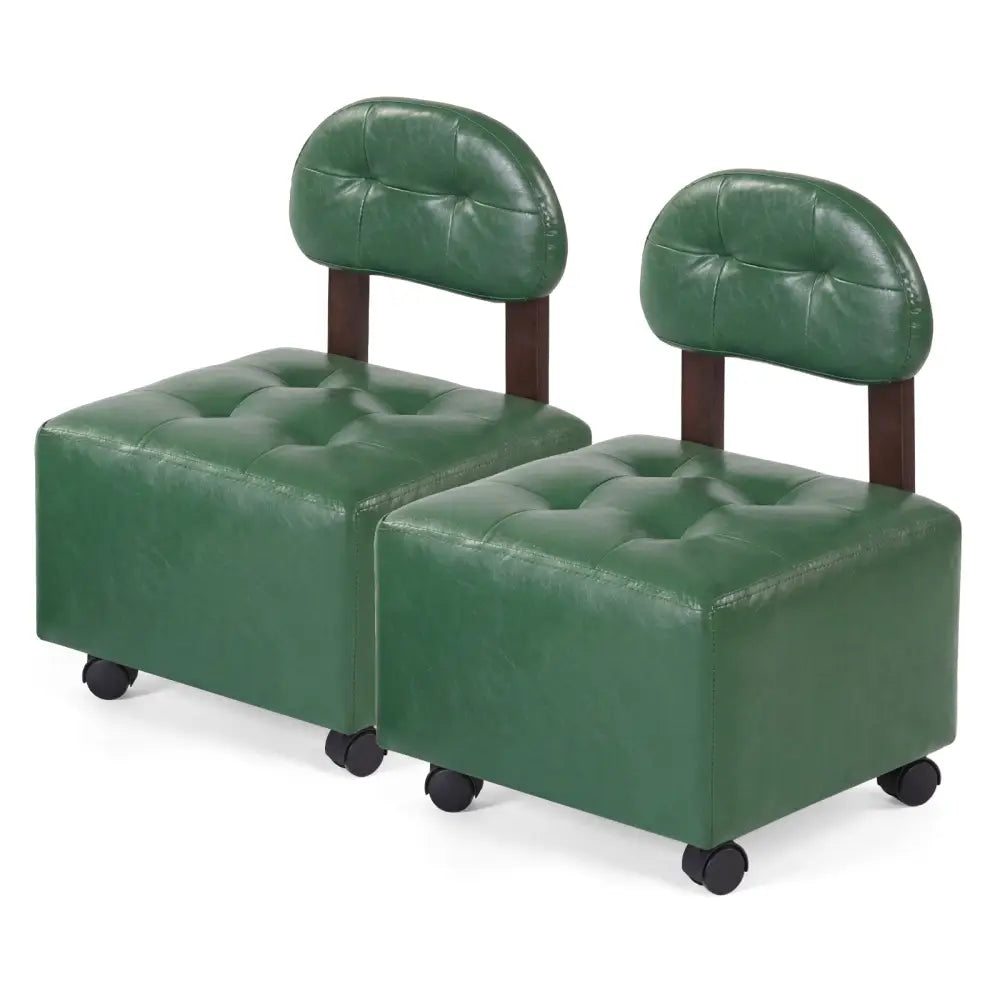 Small Rolling Footrest Stools Set of 2 with Lockable Wheels-Green - Green - Ottomans