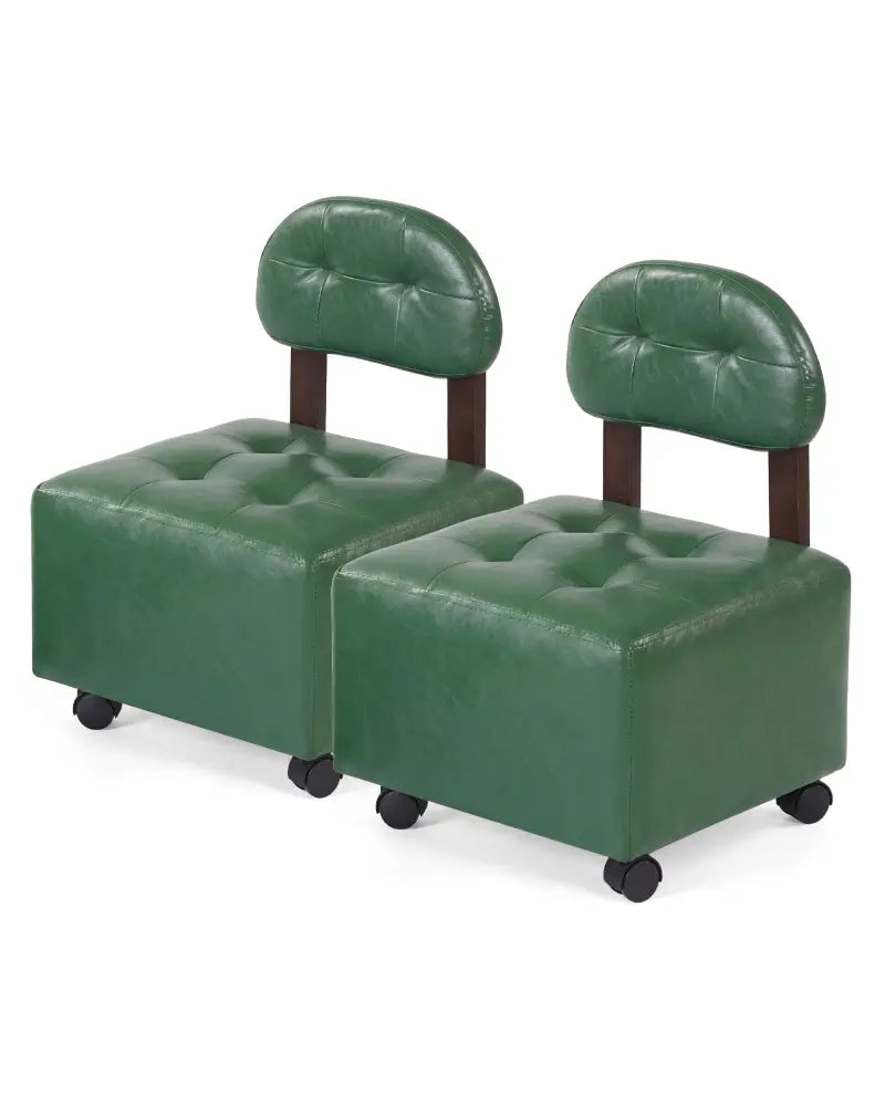 Small Rolling Footrest Stools Set of 2 with Lockable Wheels-Green - Green - Ottomans