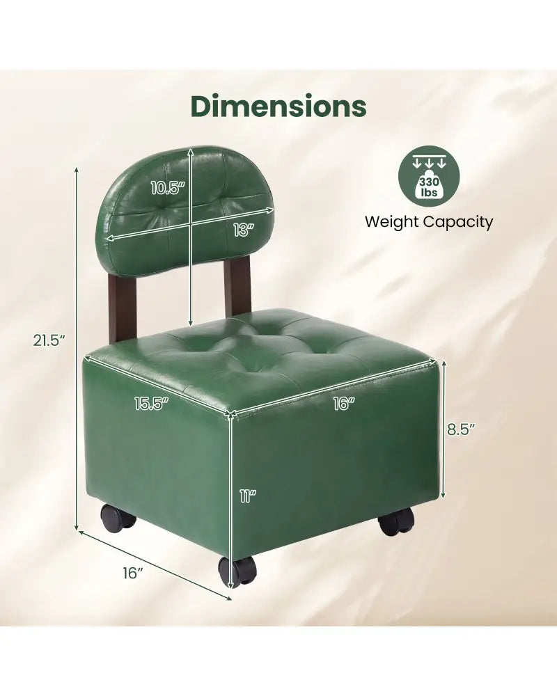 Small Rolling Footrest Stools Set of 2 with Lockable Wheels-Green - Green - Ottomans