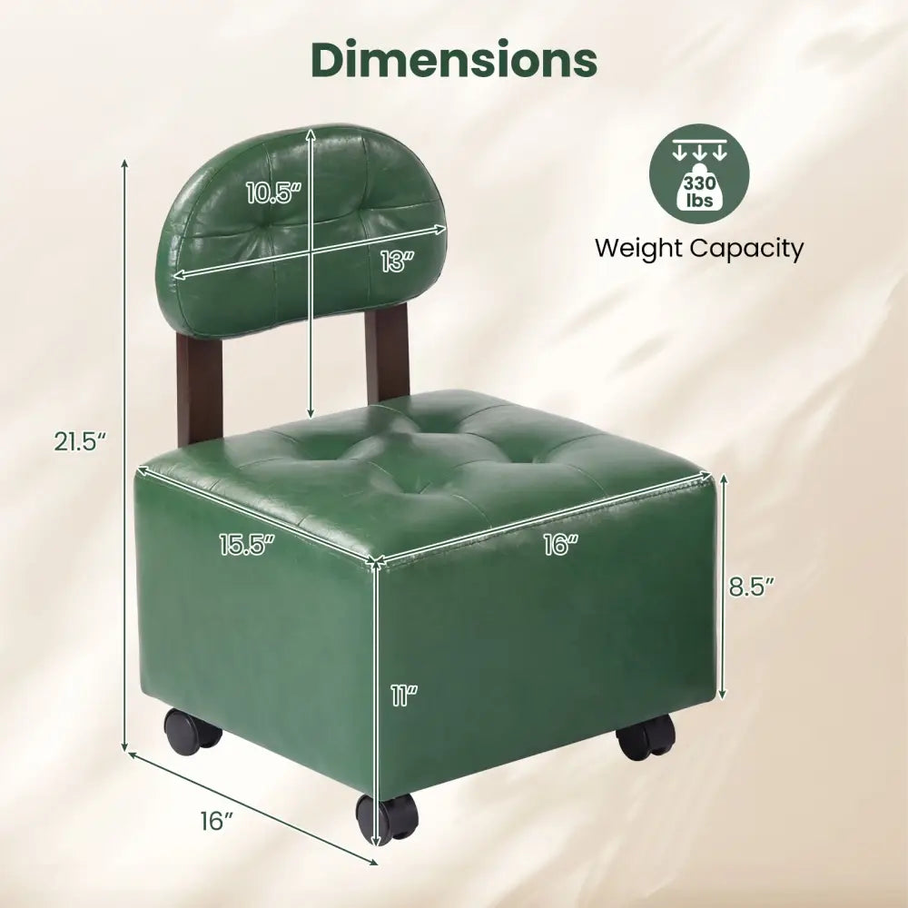 Small Rolling Footrest Stools Set of 2 with Lockable Wheels-Green - Green - Ottomans