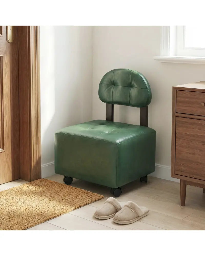Small Rolling Footrest Stools Set of 2 with Lockable Wheels-Green - Green - Ottomans