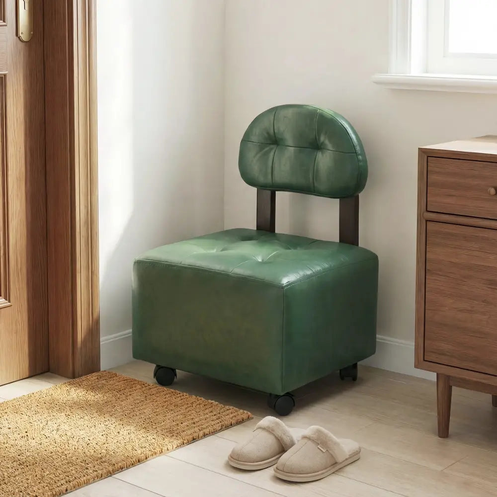 Small Rolling Footrest Stools Set of 2 with Lockable Wheels-Green - Green - Ottomans