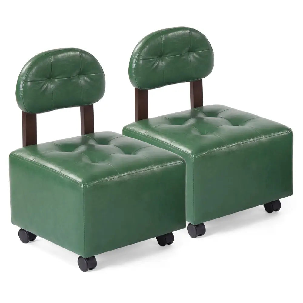 Small Rolling Footrest Stools Set of 2 with Lockable Wheels-Green - Green - Ottomans