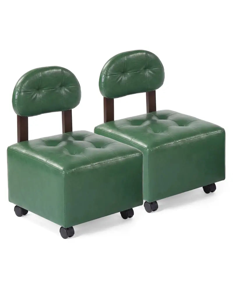Small Rolling Footrest Stools Set of 2 with Lockable Wheels-Green - Green - Ottomans