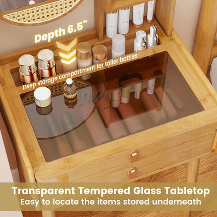 Small Vanity Desk 23.5 Inch Compact Makeup Table with Mirror-Natural - Natural - Makeup Vanities