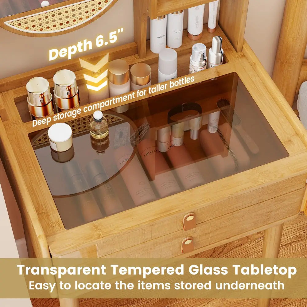 Small Vanity Desk and Stool Set with Mirror and 2 Drawers - Natural - Makeup Vanities