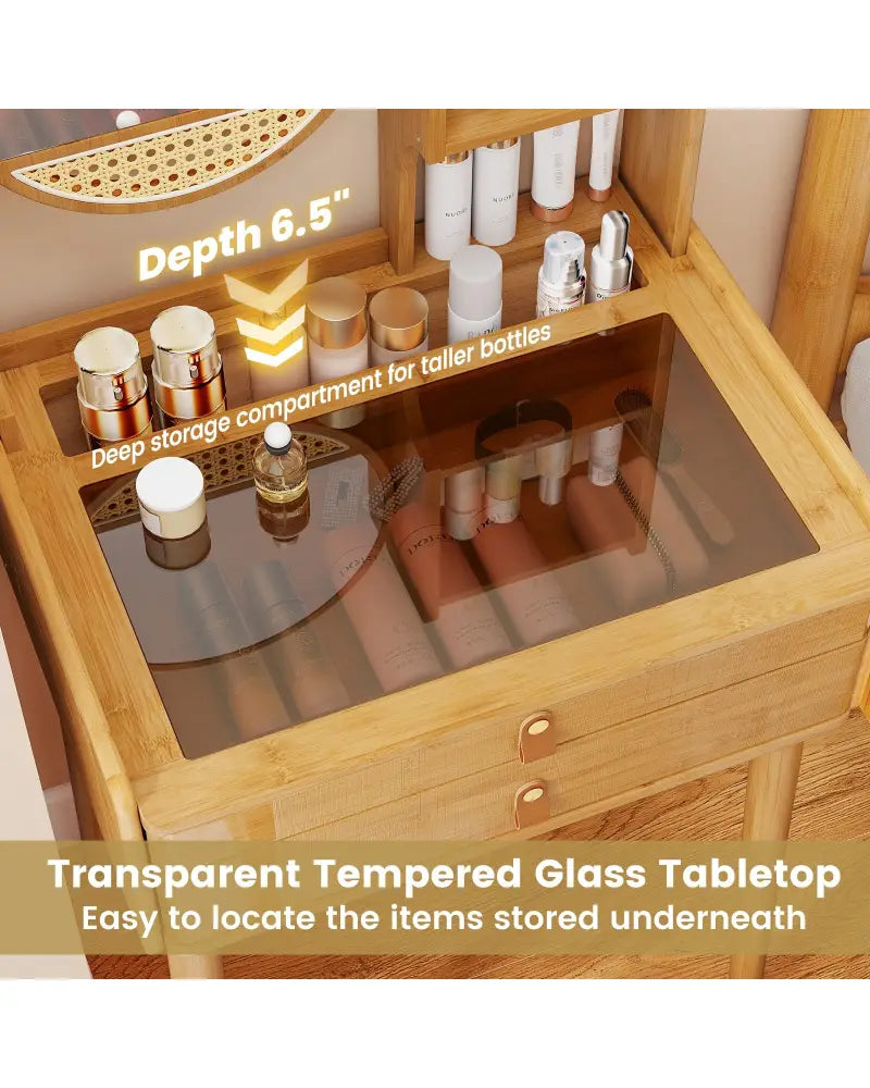 Small Vanity Desk and Stool Set with Mirror and 2 Drawers - Natural - Makeup Vanities