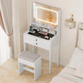 Small Vanity Desk with Mirror and Lights for Bedroom-White - White - Makeup Vanities