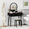 Small Vanity Makeup Dressing Table Set with Cushioned Stool and LED Lighted Mirror-Black - Black - Makeup Vanities