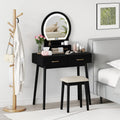 Small Vanity Makeup Dressing Table Set with Cushioned Stool and LED Lighted Mirror-Black - Black - Makeup Vanities
