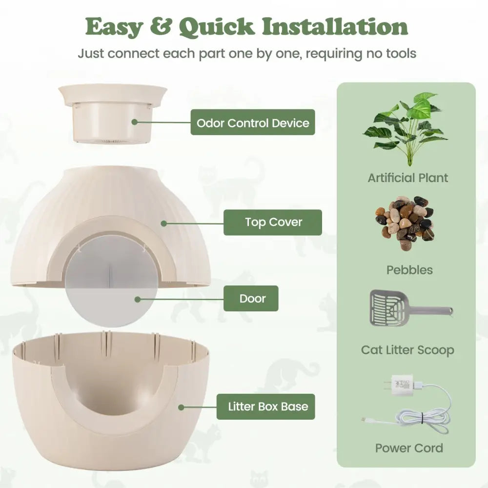 Smart Plant Cat Litter Box with Electronic Odor Removal & Sterilization-Beige - Beige - Cat Houses