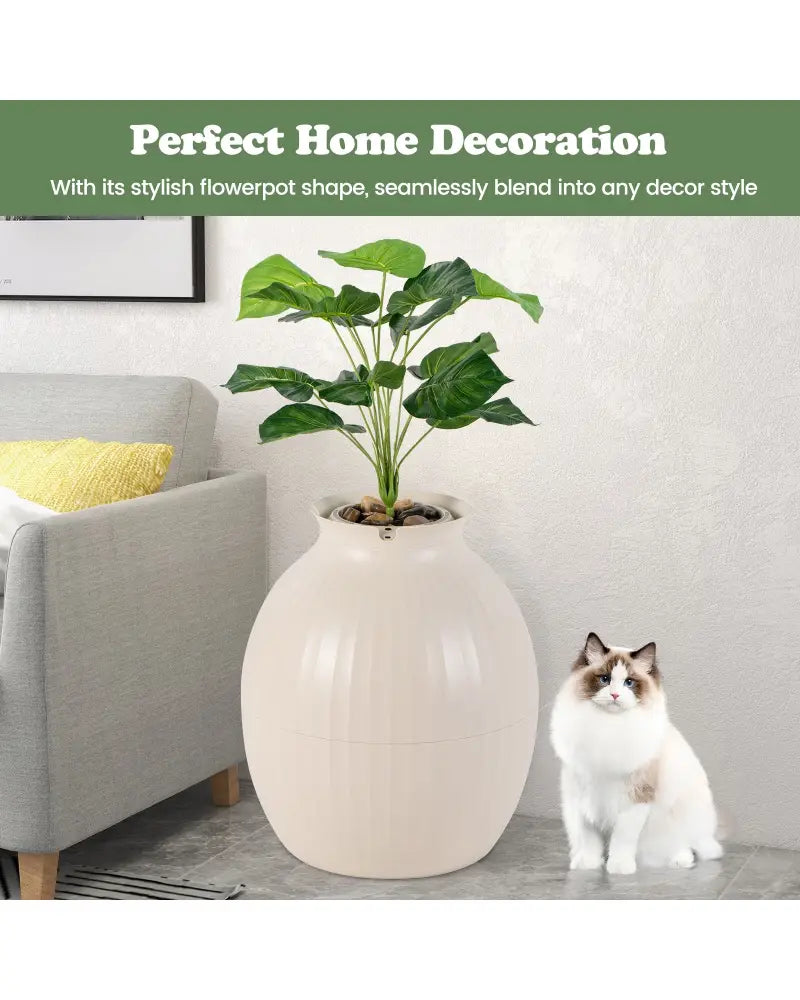 Smart Plant Cat Litter Box with Electronic Odor Removal & Sterilization-Beige - Beige - Cat Houses