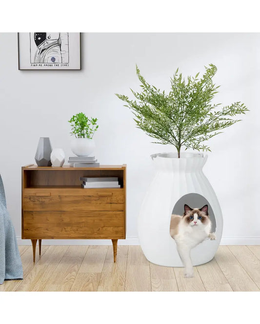 Smart Plant Cat Litter Box with Electronic Odor Removal and Sterilization-White - White - Cat Supplies