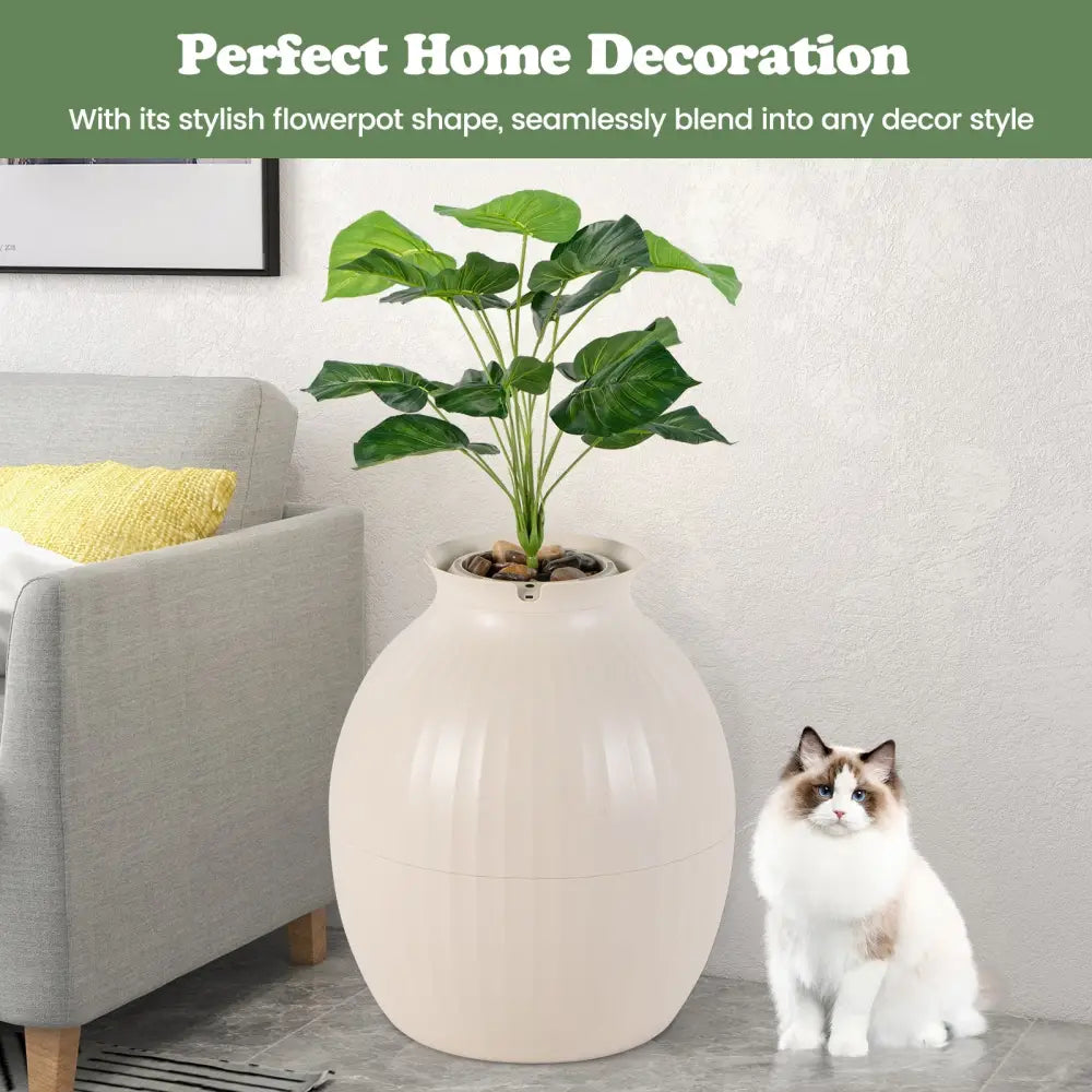 Smart Plant Cat Litter Box with Electronic Odor Removal & Sterilization-Beige - Beige - Cat Houses