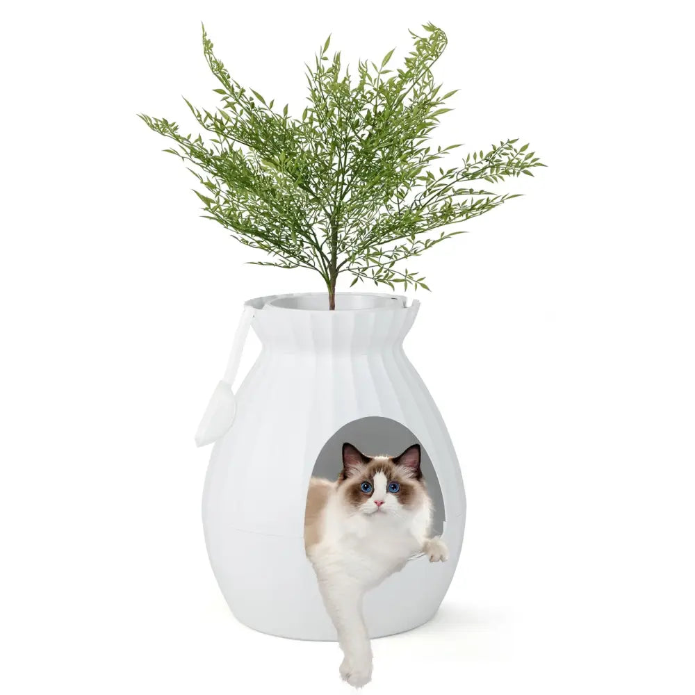 Smart Plant Cat Litter Box with Electronic Odor Removal and Sterilization-White - White - Cat Supplies