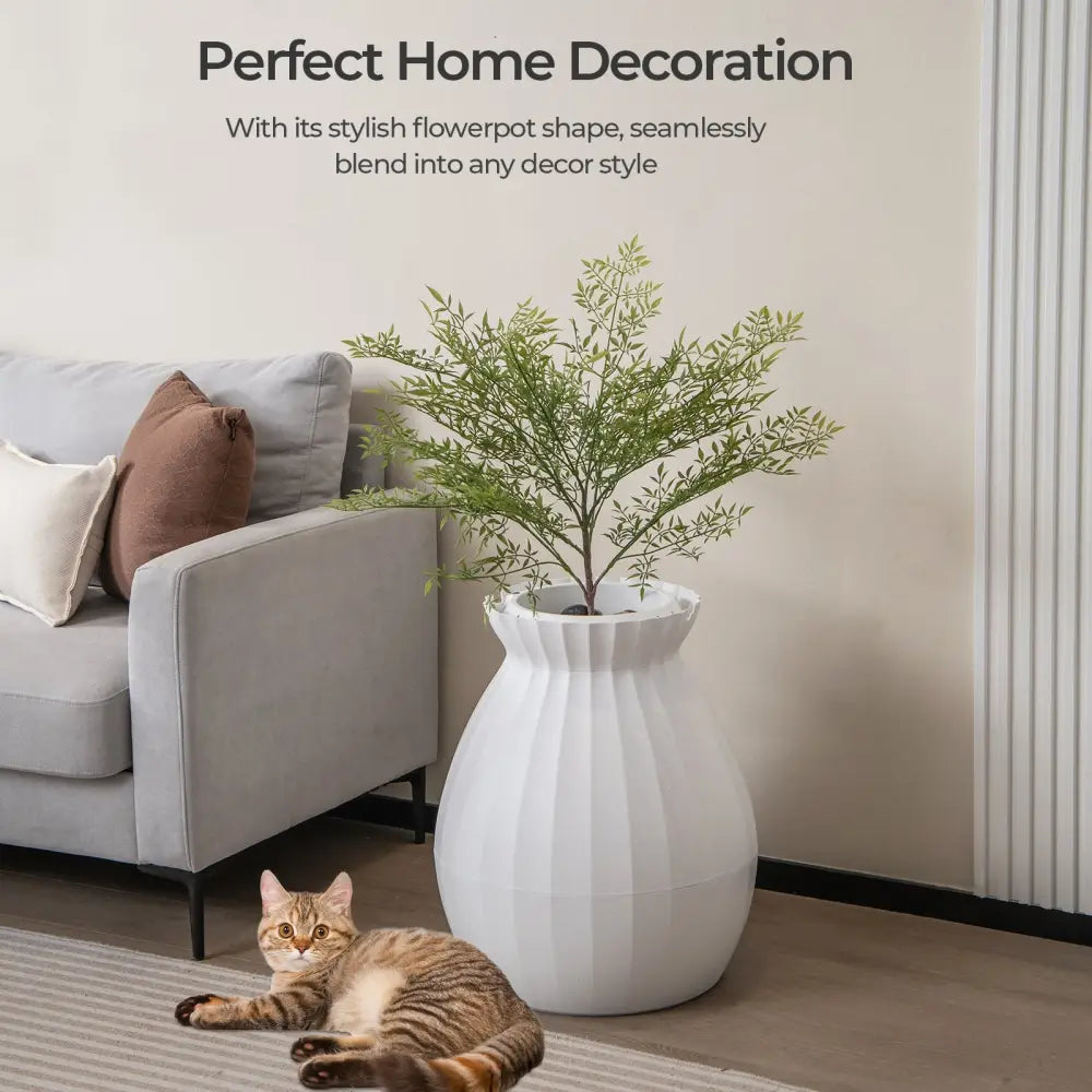 Smart Plant Cat Litter Box with Electronic Odor Removal and Sterilization-White - White - Cat Supplies