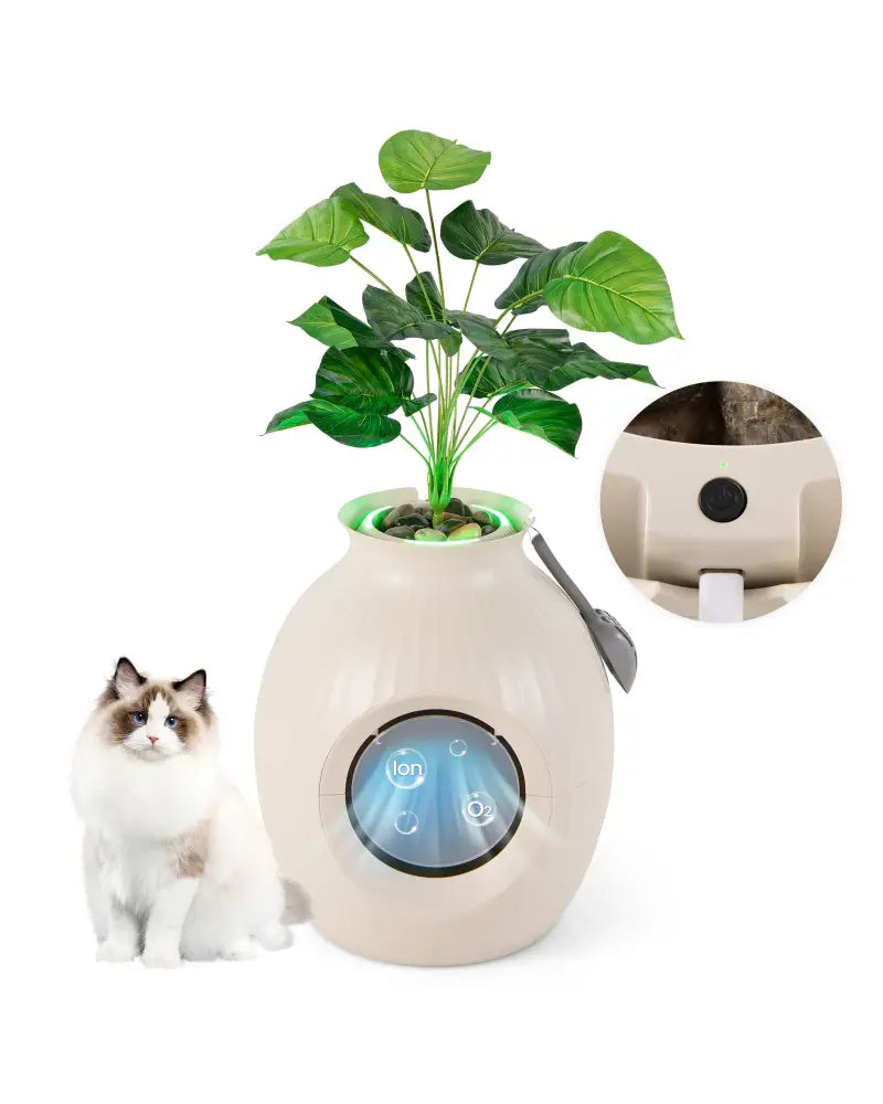 Smart Plant Cat Litter Box with Electronic Odor Removal & Sterilization-Beige - Beige - Cat Houses