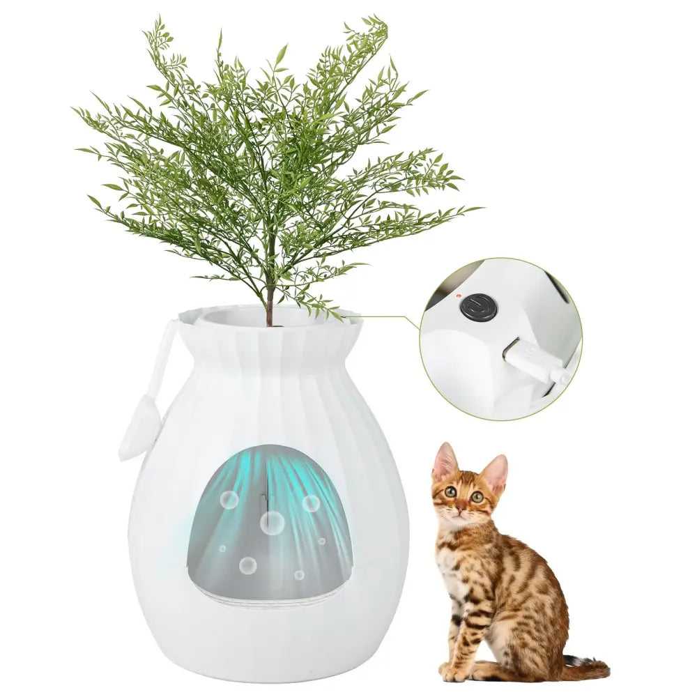Smart Plant Cat Litter Box with Electronic Odor Removal and Sterilization-White - White - Cat Supplies