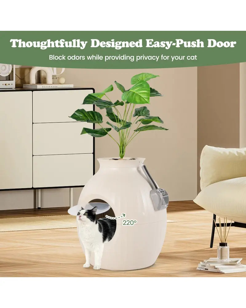 Smart Plant Cat Litter Box with Electronic Odor Removal & Sterilization-Beige - Beige - Cat Houses
