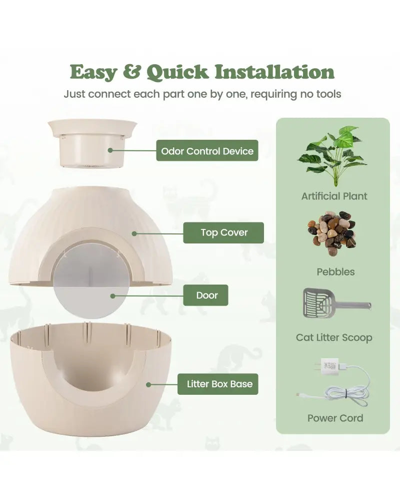 Smart Plant Cat Litter Box with Electronic Odor Removal & Sterilization-Beige - Beige - Cat Houses