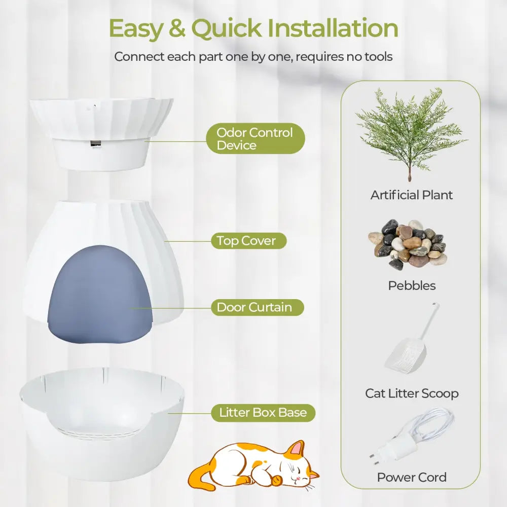 Smart Plant Cat Litter Box with Electronic Odor Removal and Sterilization-White - White - Cat Supplies