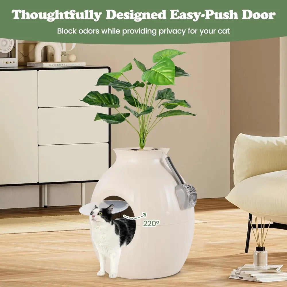Smart Plant Cat Litter Box with Electronic Odor Removal & Sterilization-Beige - Beige - Cat Houses