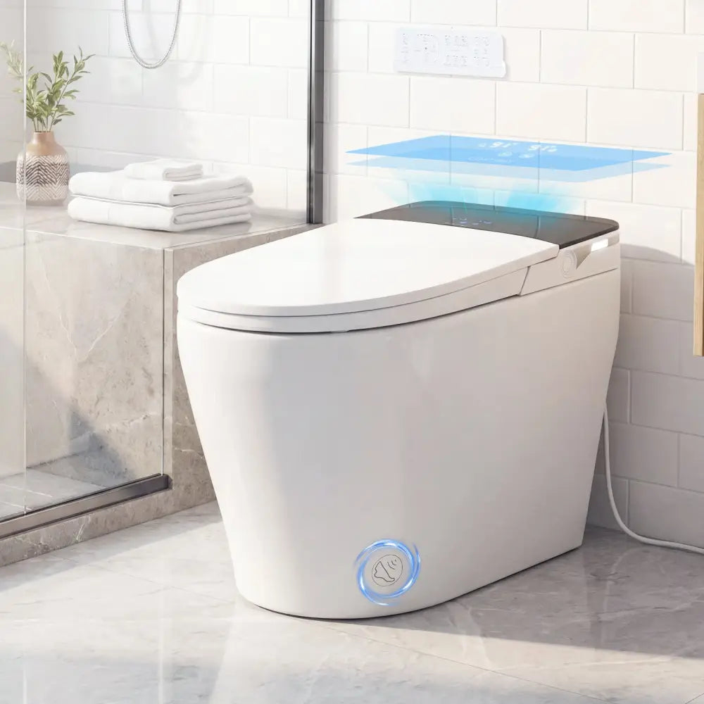 Smart Toilet with Built-in Bidet ADA Height with Auto Flush and Heated Seat and Remote-White - White - Toilet