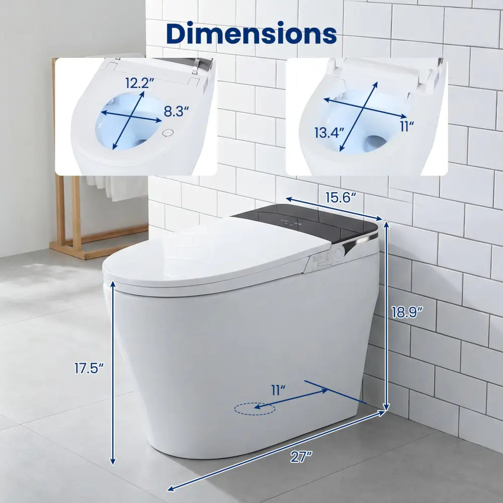 Smart Toilet with Built-in Bidet ADA Height with Auto Flush and Heated Seat and Remote-White - White - Toilet