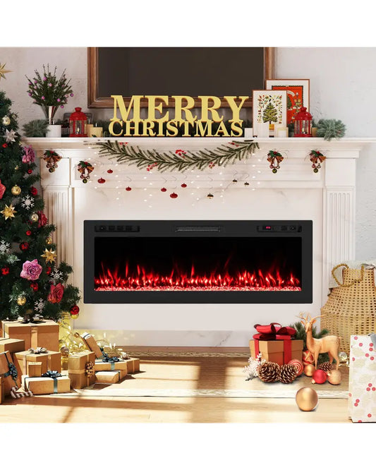 Smart WiFi Electric Fireplace Wall Mounted & Recessed 750W/1500W Heater-50 Inch - Black - Fireplaces
