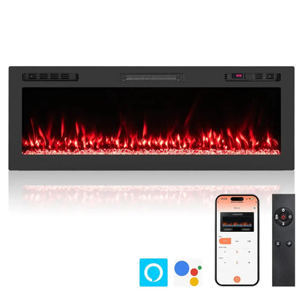 Smart WiFi Electric Fireplace Wall Mounted & Recessed 750W/1500W Heater-50 Inch Costway