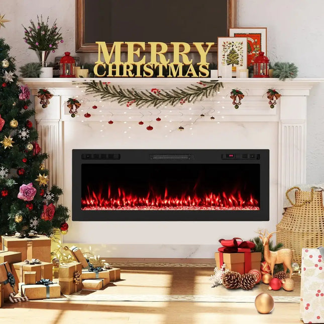 Smart WiFi Electric Fireplace Wall Mounted & Recessed 750W/1500W Heater-50 Inch Costway