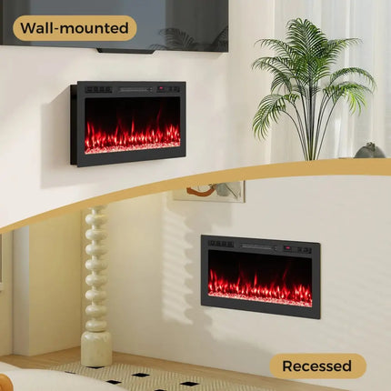 Smart WiFi Electric Fireplace Wall Mounted & Recessed 750W/1500W Heater-36 Inch Costway
