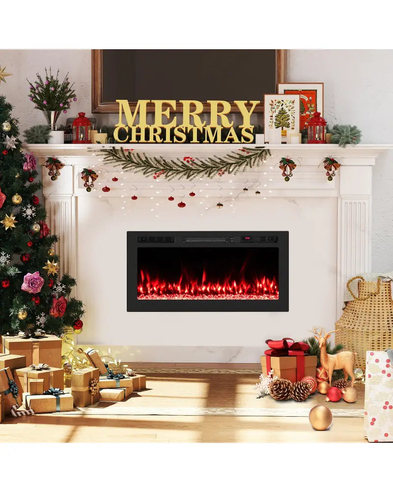 Smart WiFi Electric Fireplace Wall Mounted & Recessed 750W/1500W Heater-36 Inch - Black - Fireplaces