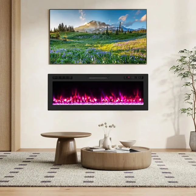Smart WiFi Electric Fireplace Wall Mounted & Recessed 750W/1500W Heater-50 Inch Costway