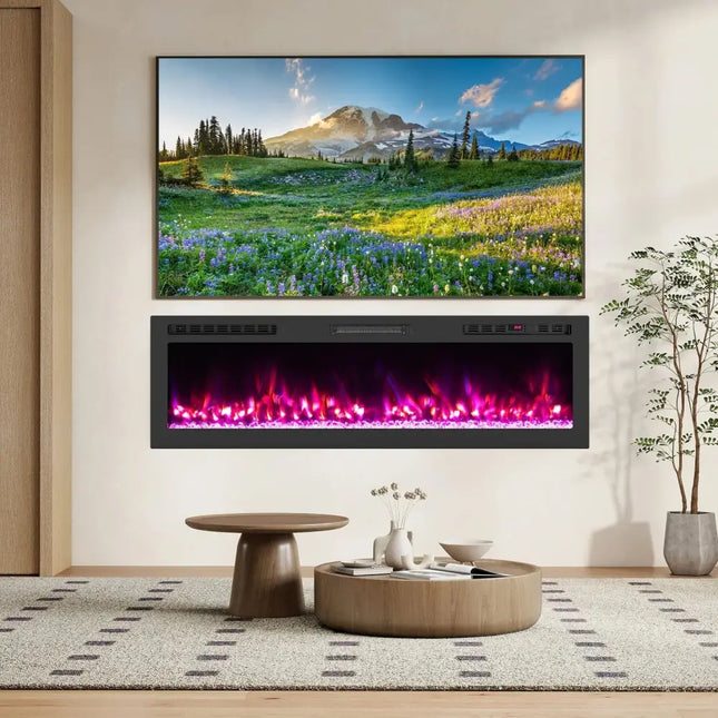 Smart WiFi Electric Fireplace Wall Mounted & Recessed 750W/1500W Heater-60 Inch Costway