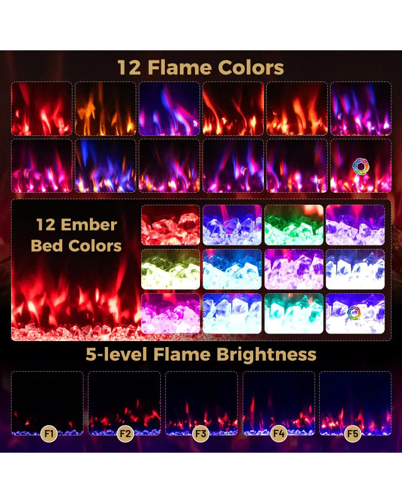 Smart WiFi Electric Fireplace Wall Mounted & Recessed 750W/1500W Heater-36 Inch - Black - Fireplaces