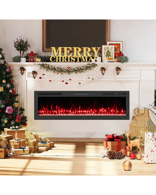 Smart WiFi Electric Fireplace Wall Mounted & Recessed 750W/1500W Heater-60 Inch - Black - Fireplaces