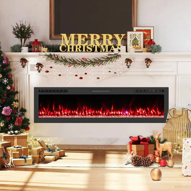 Smart WiFi Electric Fireplace Wall Mounted & Recessed 750W/1500W Heater-68 Inch Costway