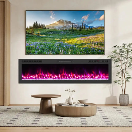 Smart WiFi Electric Fireplace Wall Mounted & Recessed 750W/1500W Heater-68 Inch Costway