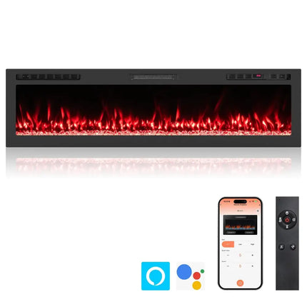 Smart WiFi Electric Fireplace Wall Mounted & Recessed 750W/1500W Heater-68 Inch Costway