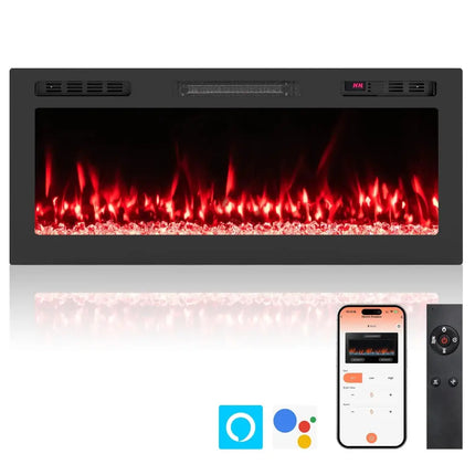 Smart WiFi Electric Fireplace Wall Mounted & Recessed 750W/1500W Heater-42 Inch Costway