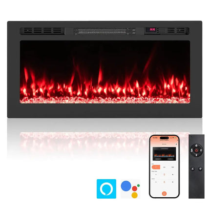 Smart WiFi Electric Fireplace Wall Mounted & Recessed 750W/1500W Heater-36 Inch Costway